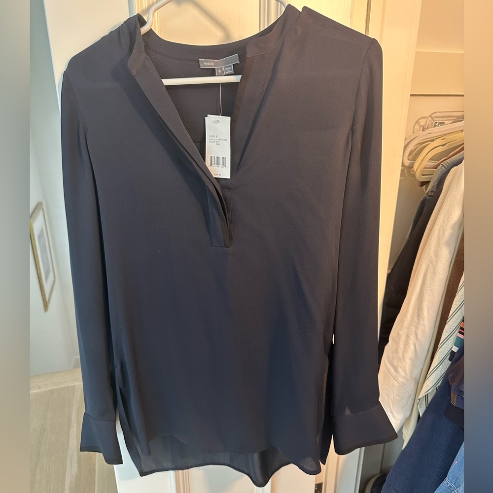 Vince Blue Mandarin Collar Blouse
